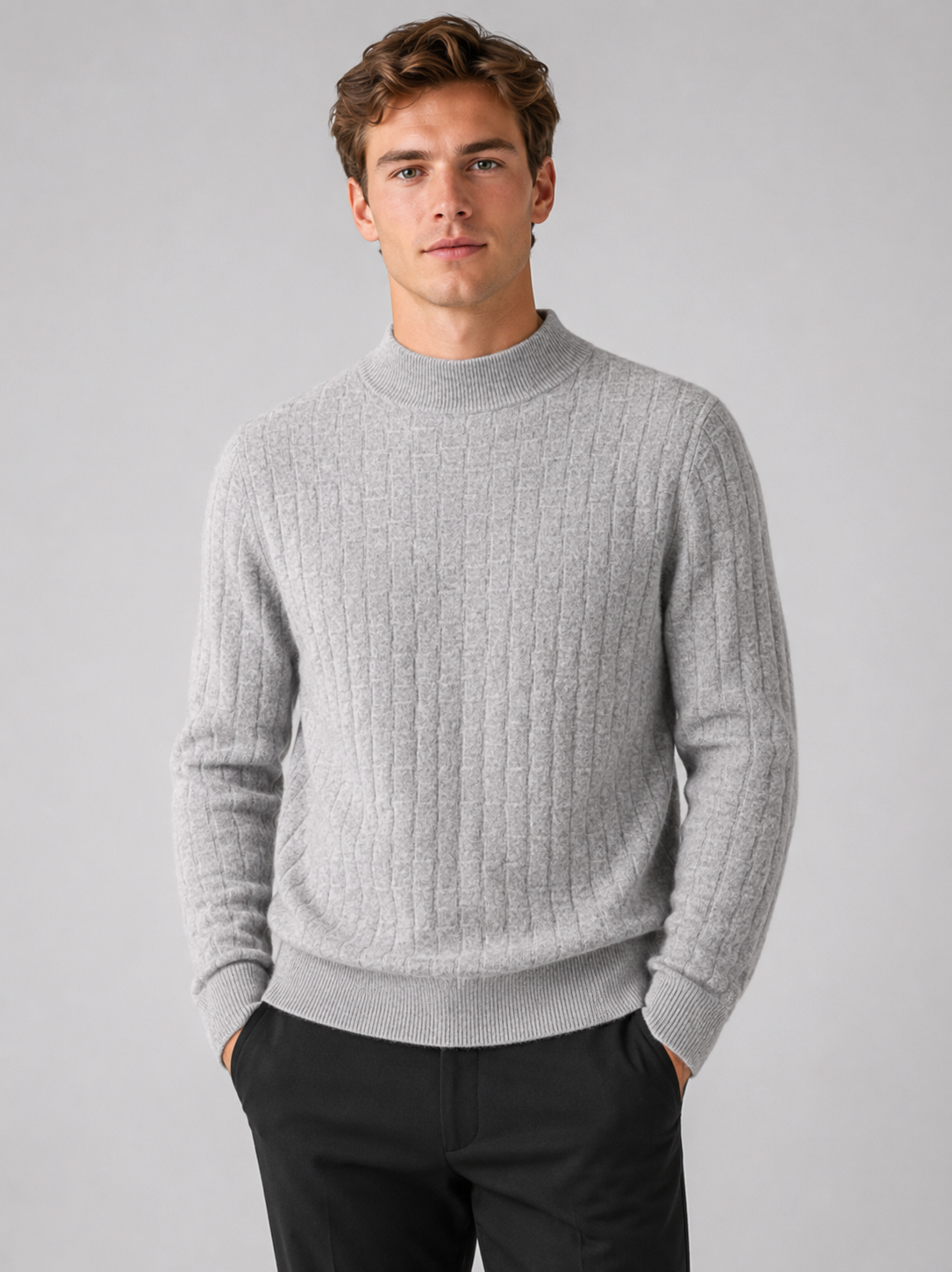 Men’s Textured Mock Neck Knit Sweater