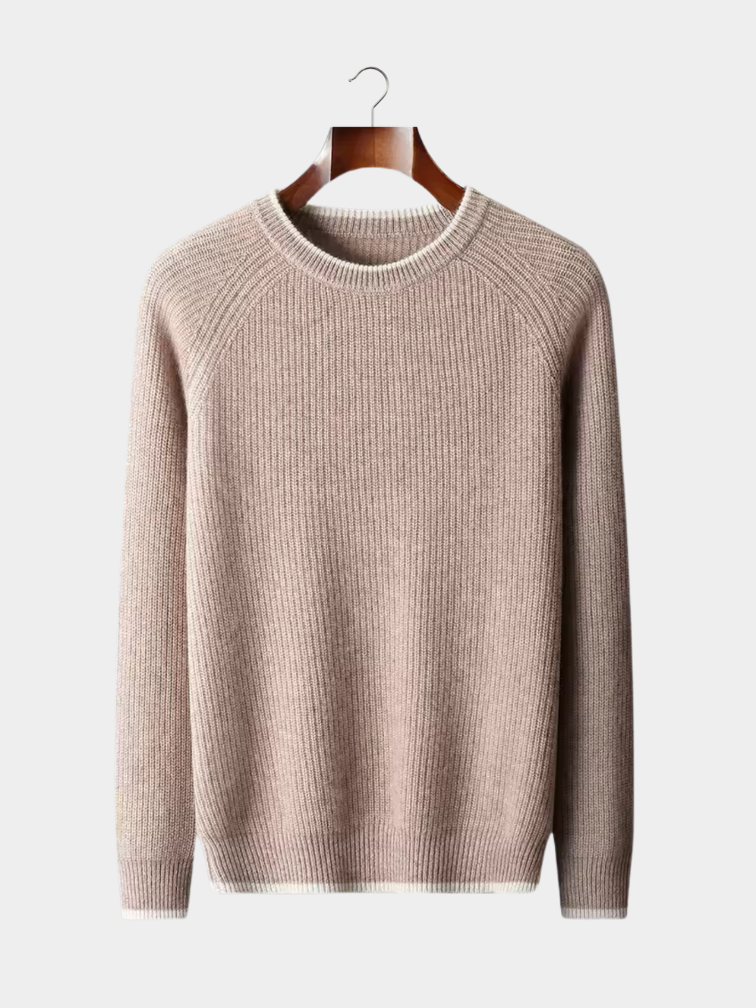 Men’s Two-Tone Crew Neck Knit Sweater with Ribbed Trim