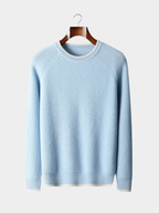 Men’s Two-Tone Crew Neck Knit Sweater with Ribbed Trim
