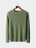 Men’s Two-Tone Crew Neck Knit Sweater with Ribbed Trim