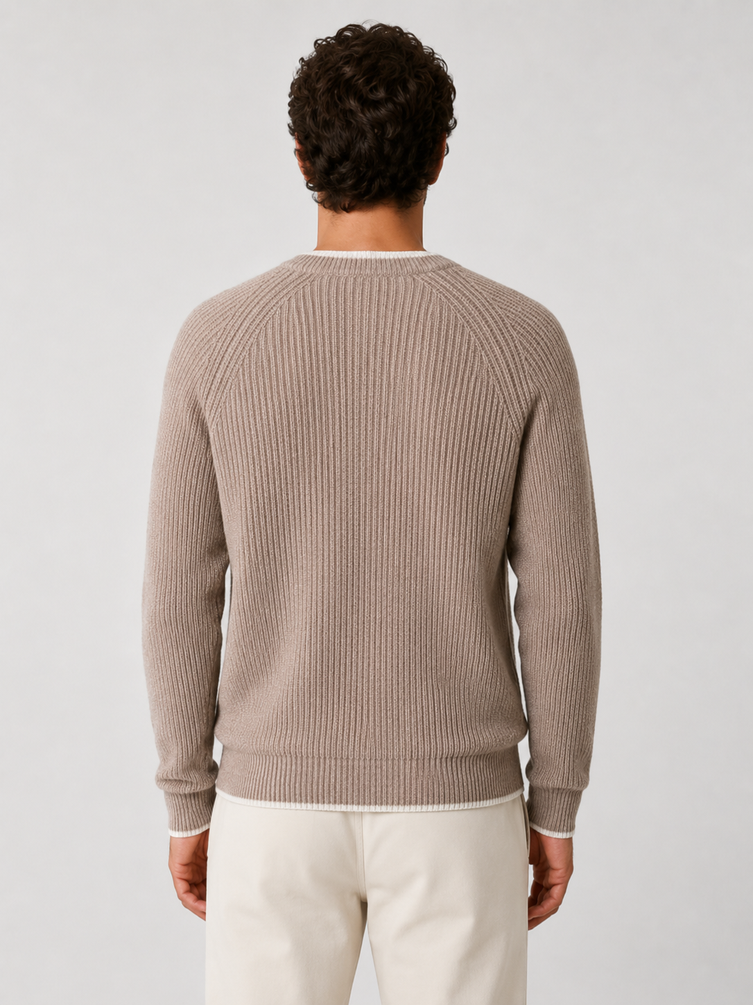Men’s Two-Tone Crew Neck Knit Sweater with Ribbed Trim