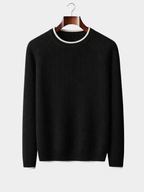 Men’s Two-Tone Crew Neck Knit Sweater with Ribbed Trim