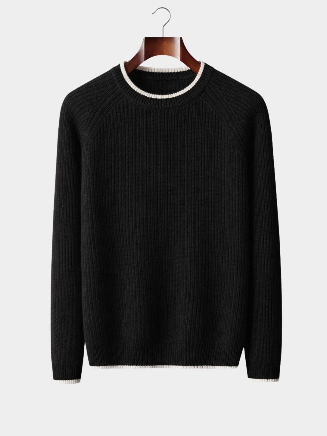 Men’s Two-Tone Crew Neck Knit Sweater with Ribbed Trim