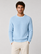 Men’s Two-Tone Crew Neck Knit Sweater with Ribbed Trim