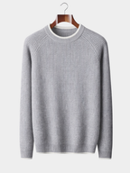 Men’s Two-Tone Crew Neck Knit Sweater with Ribbed Trim