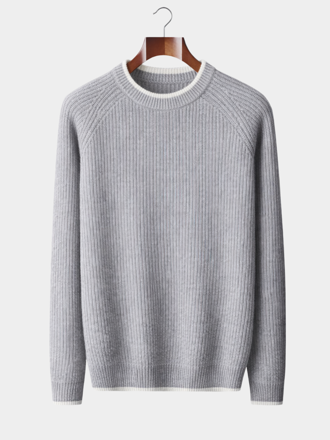 Men’s Two-Tone Crew Neck Knit Sweater with Ribbed Trim