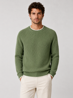 Men’s Two-Tone Crew Neck Knit Sweater with Ribbed Trim