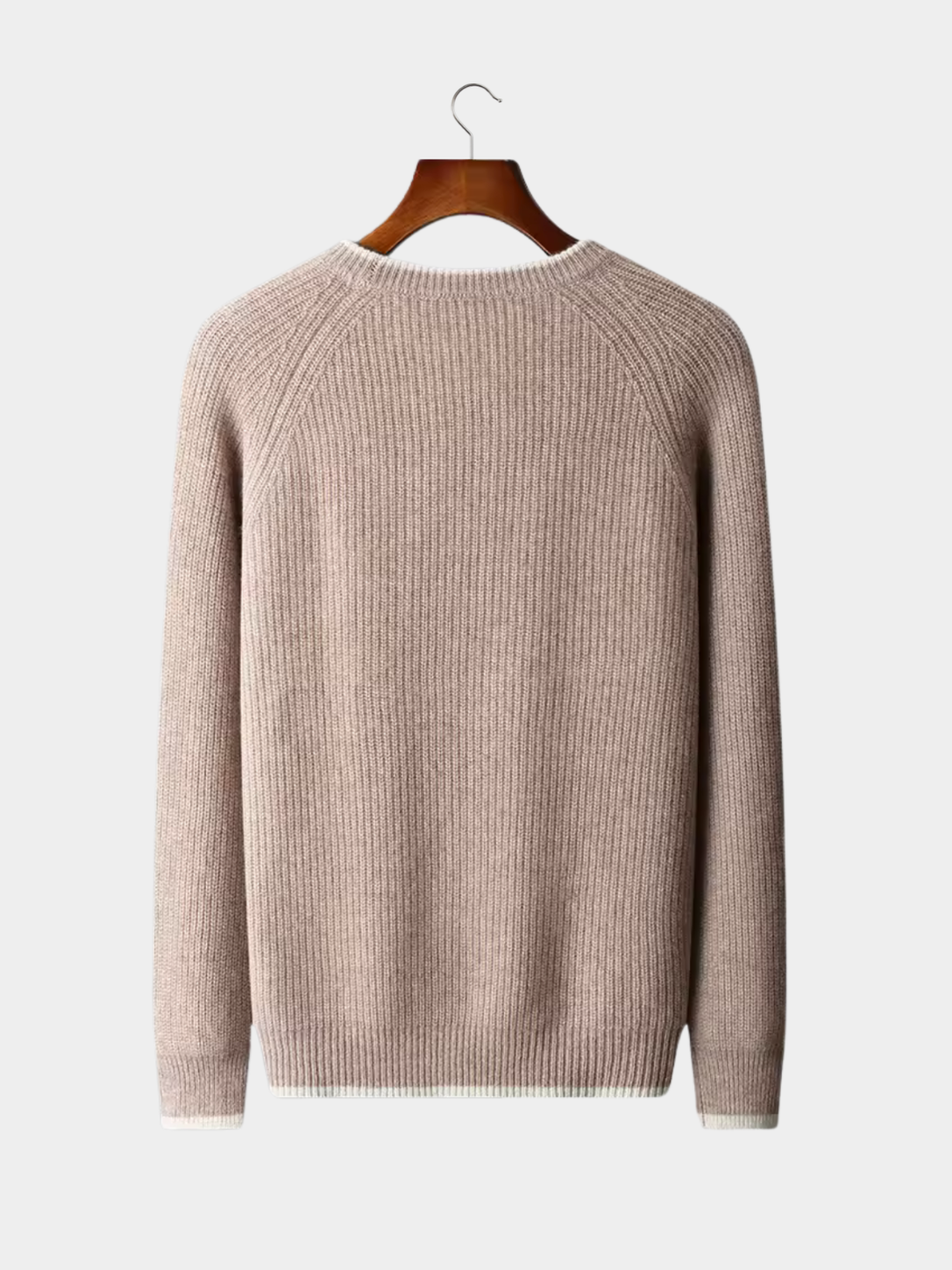Men’s Two-Tone Crew Neck Knit Sweater with Ribbed Trim