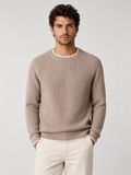 Men’s Two-Tone Crew Neck Knit Sweater with Ribbed Trim