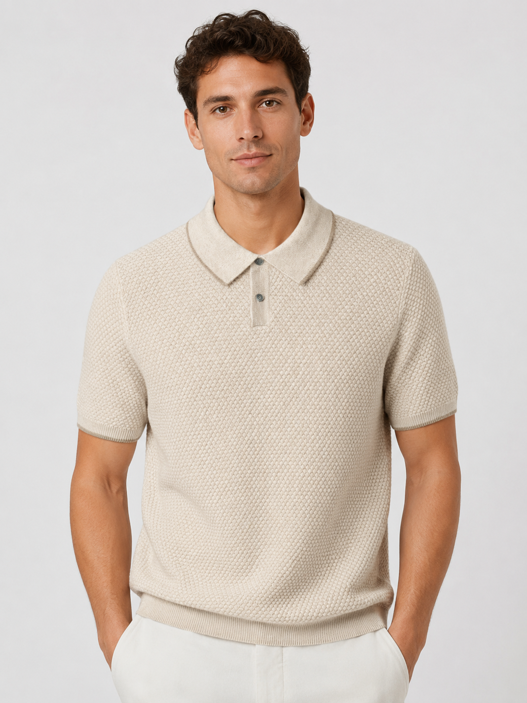 Men’s Two-Tone Short Sleeve Polo Shirt with Short Sleeves