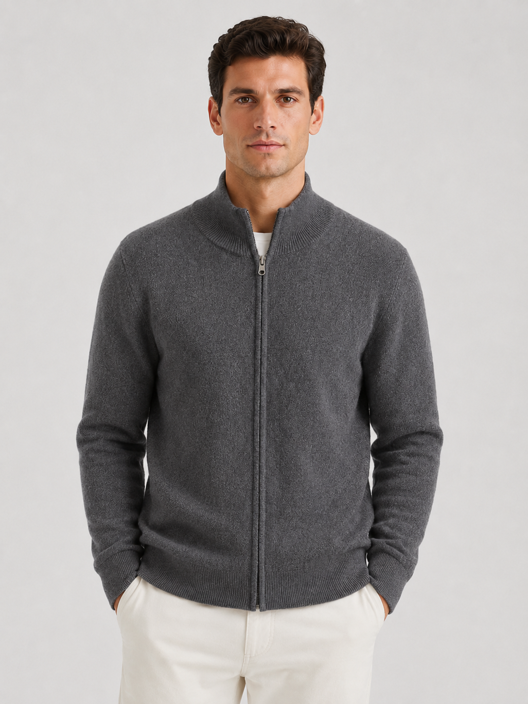 Men’s Zip Knit Cardigan with Stand Collar