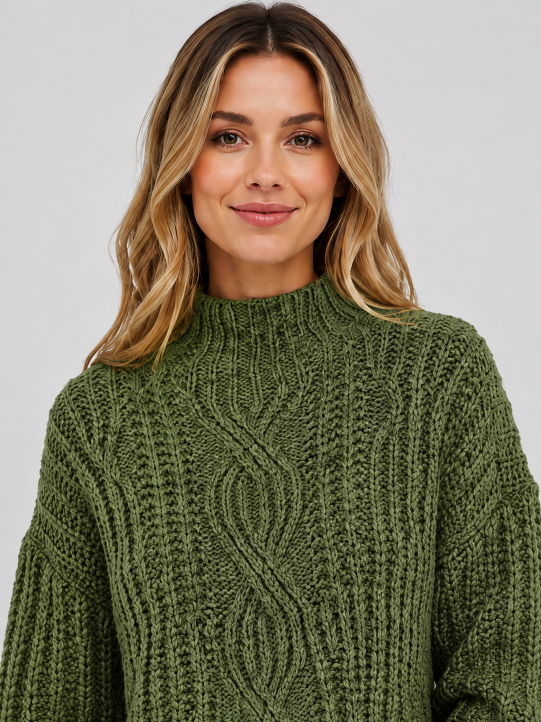 Women’s Cable-Knit Sweater with High Neck