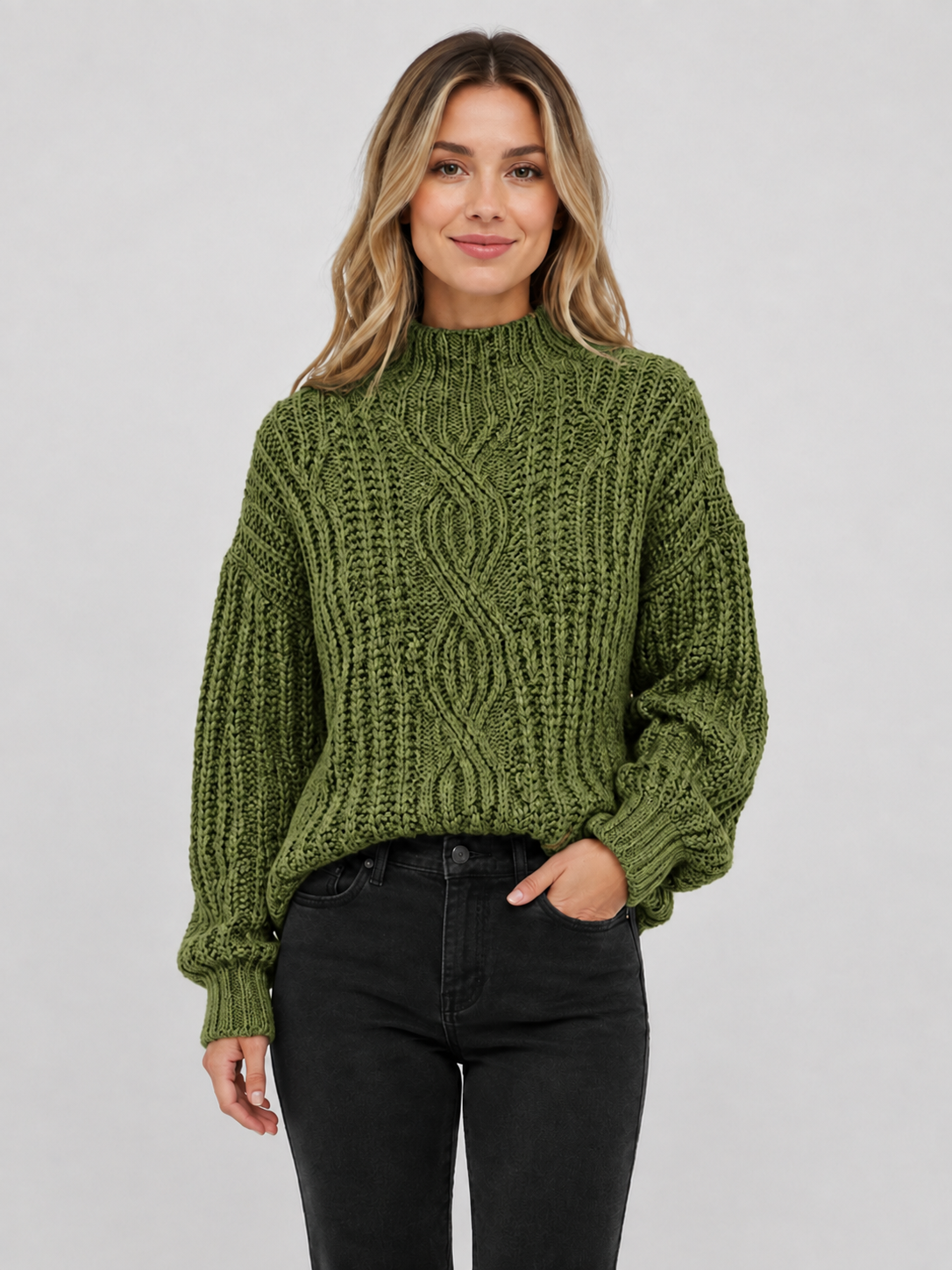 Women’s Cable-Knit Sweater with High Neck