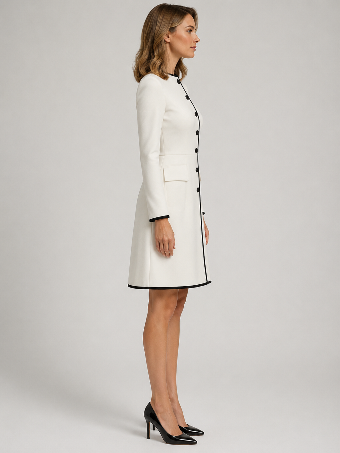Women’s Contrast-Trim Mini Dress with Front Buttons