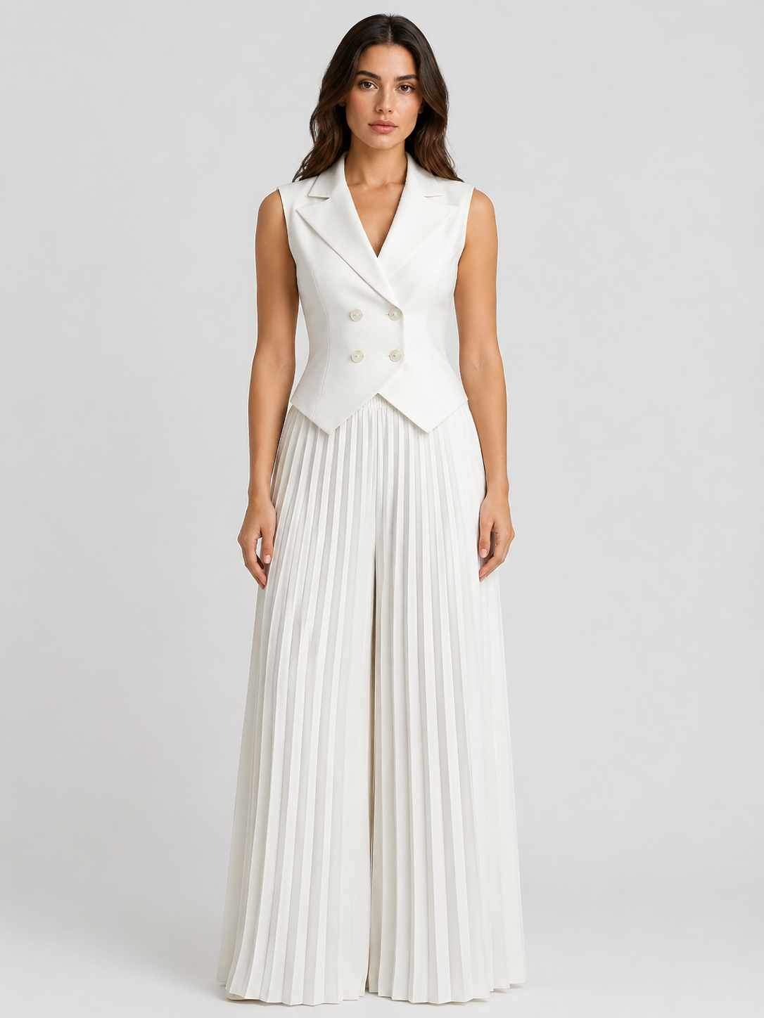 Women’s Double-Breasted Vest Set with Pleated Wide-Leg Pants