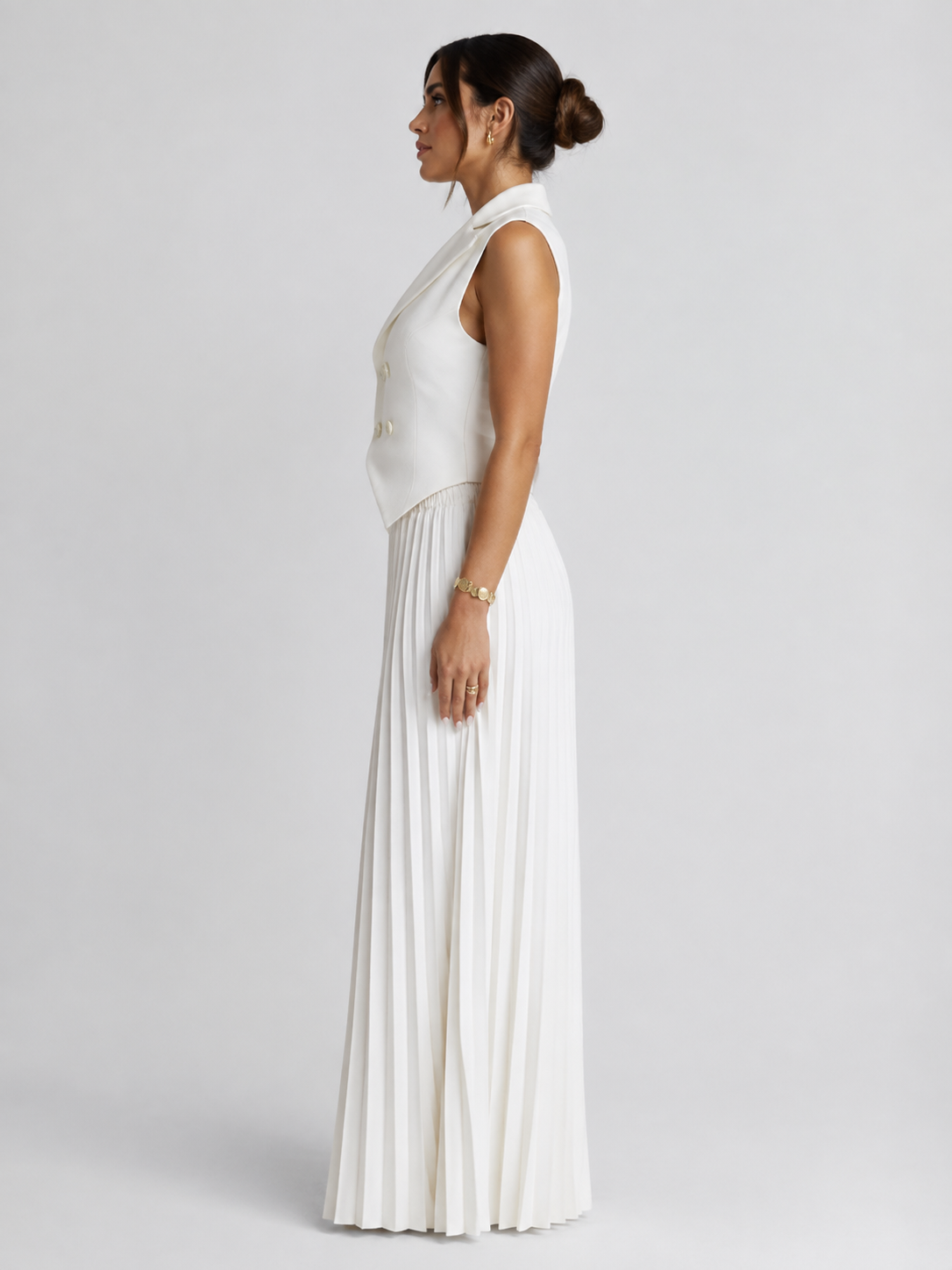 Women’s Double-Breasted Vest Set with Pleated Wide-Leg Pants