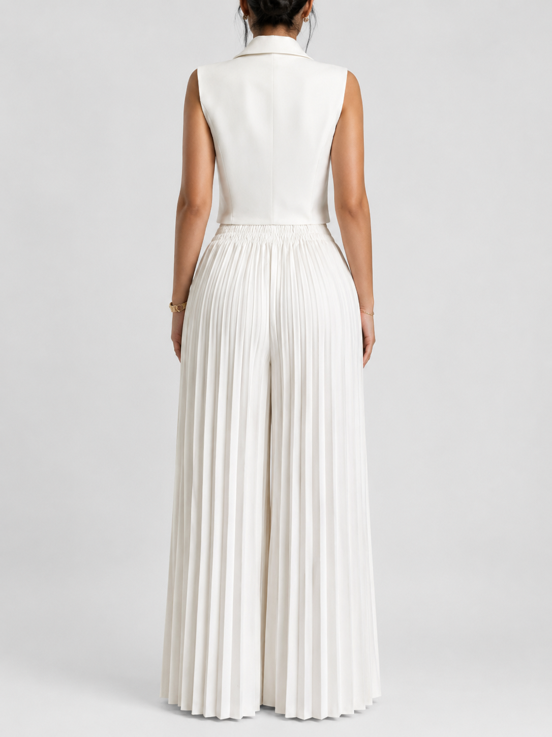 Women’s Double-Breasted Vest Set with Pleated Wide-Leg Pants