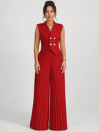 Women’s Double-Breasted Vest Set with Pleated Wide-Leg Pants
