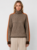 Women’s Herringbone Turtleneck Sweater with Contrast Sleeves
