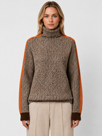 Women’s Herringbone Turtleneck Sweater with Contrast Sleeves
