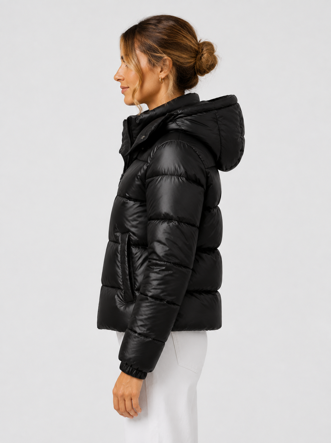 Women’s Hooded Puffer Jacket with Front Zip