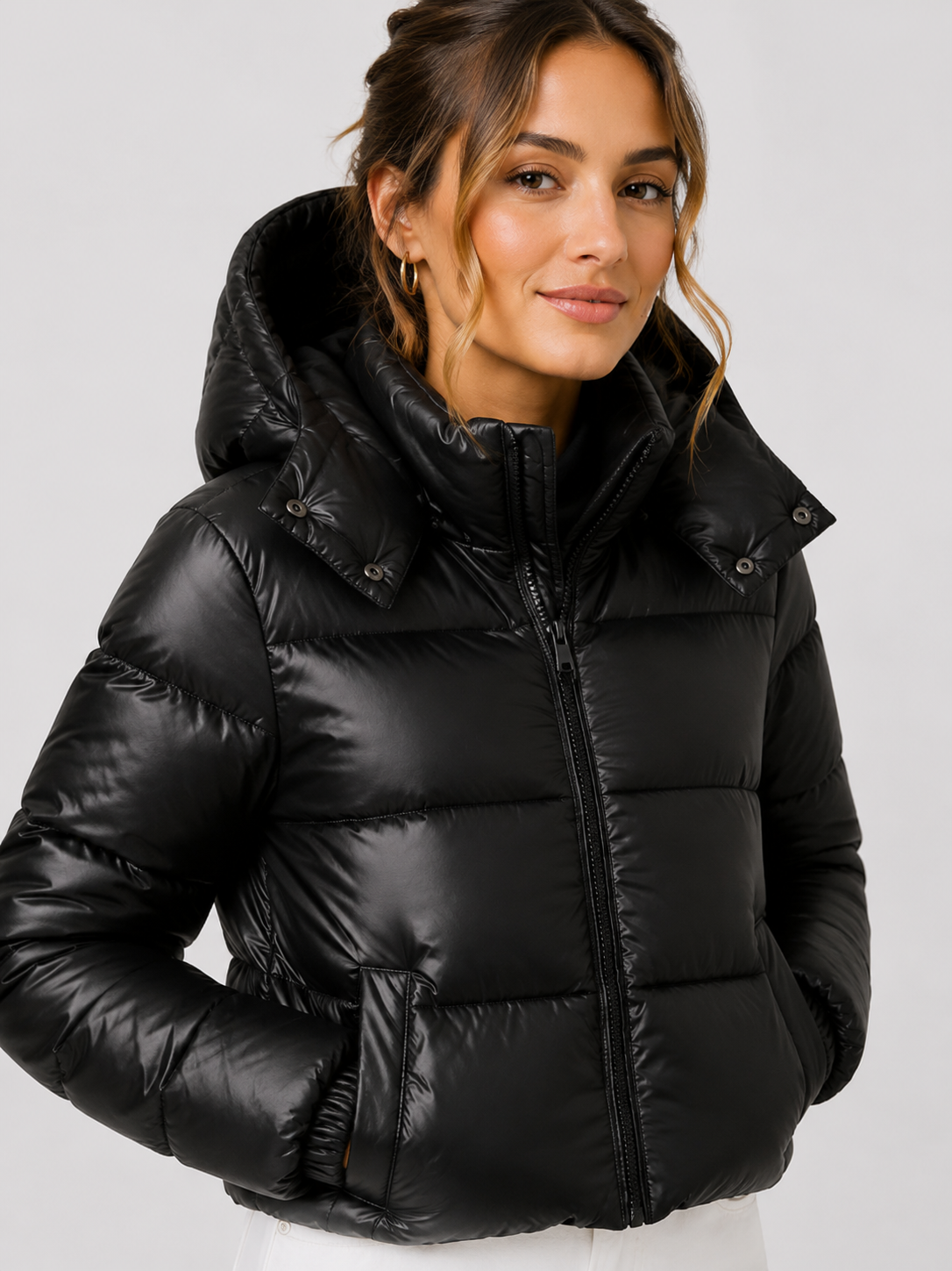 Women’s Hooded Puffer Jacket with Front Zip