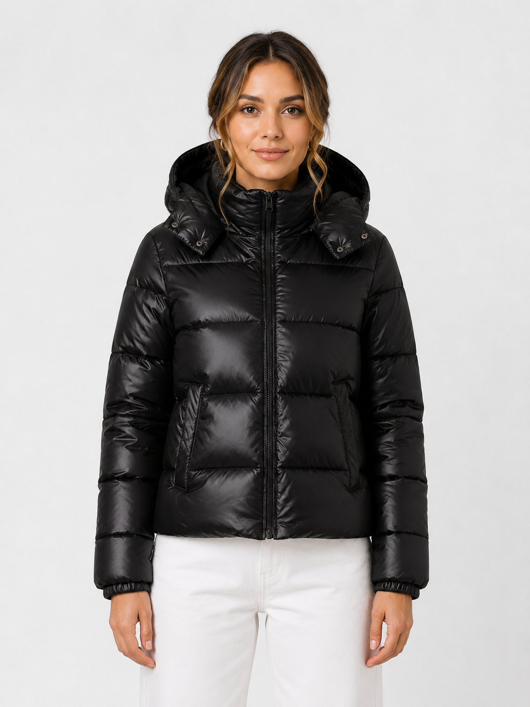 Women’s Hooded Puffer Jacket with Front Zip