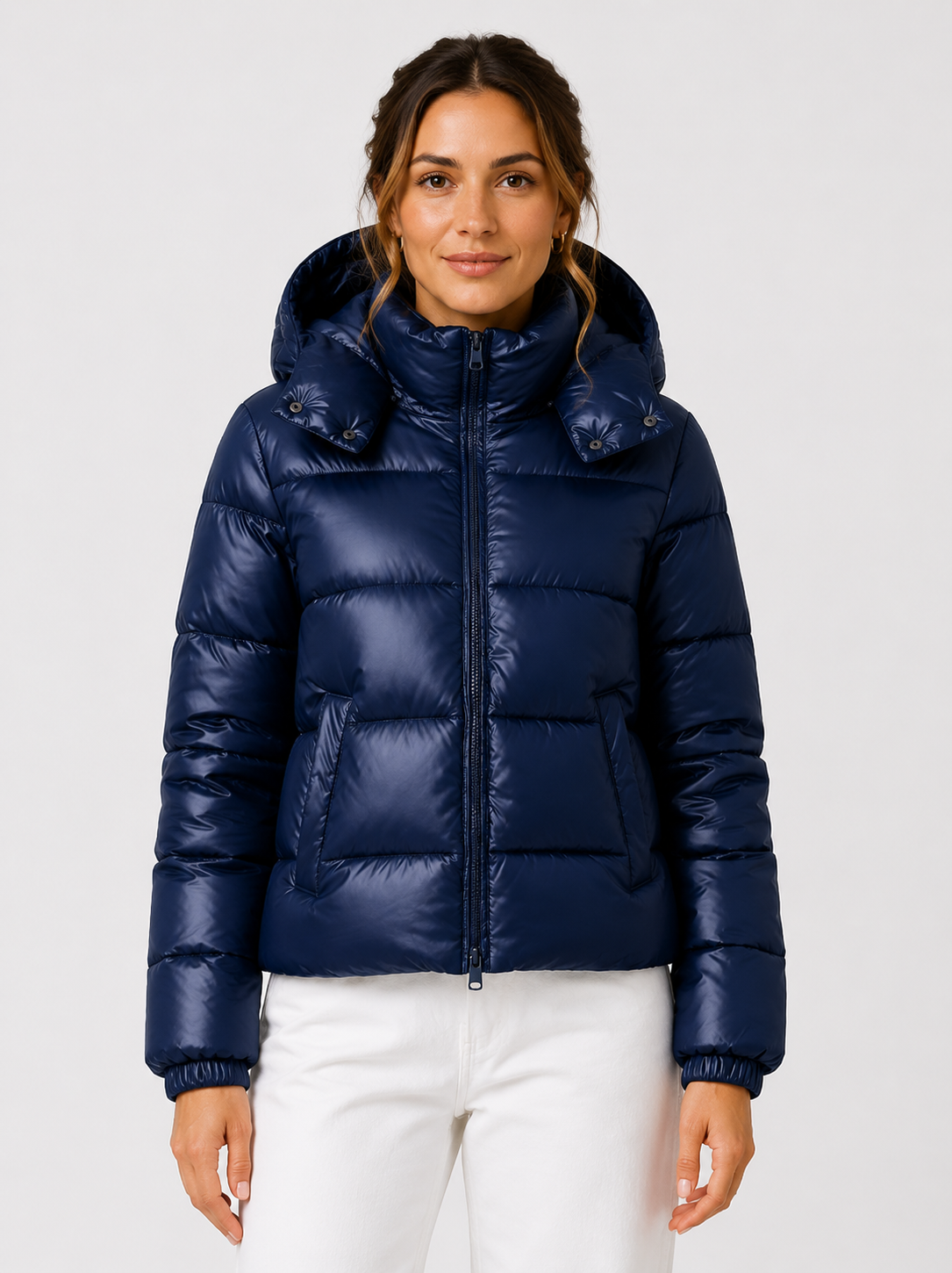 Women’s Hooded Puffer Jacket with Front Zip