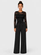 Women’s Lace Jumpsuit with Wide Legs and Waist Sash