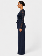 Women’s Lace Jumpsuit with Wide Legs and Waist Sash