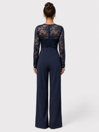 Women’s Lace Jumpsuit with Wide Legs and Waist Sash