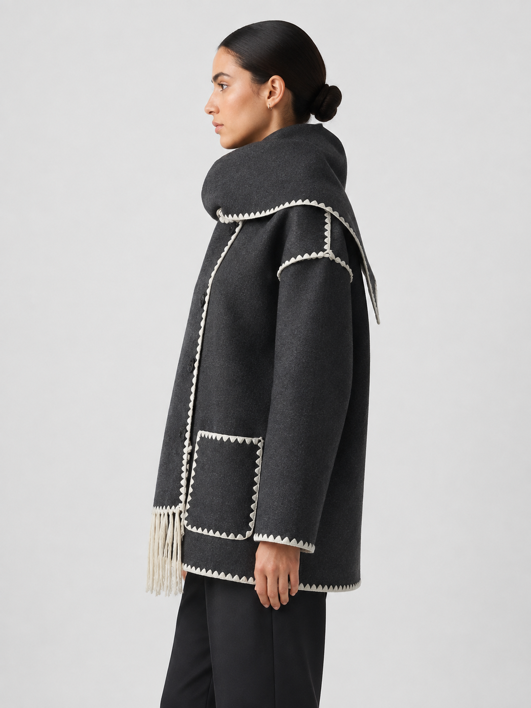 Women’s Loose-Fit Mid-Length Coat with Scarf Detail