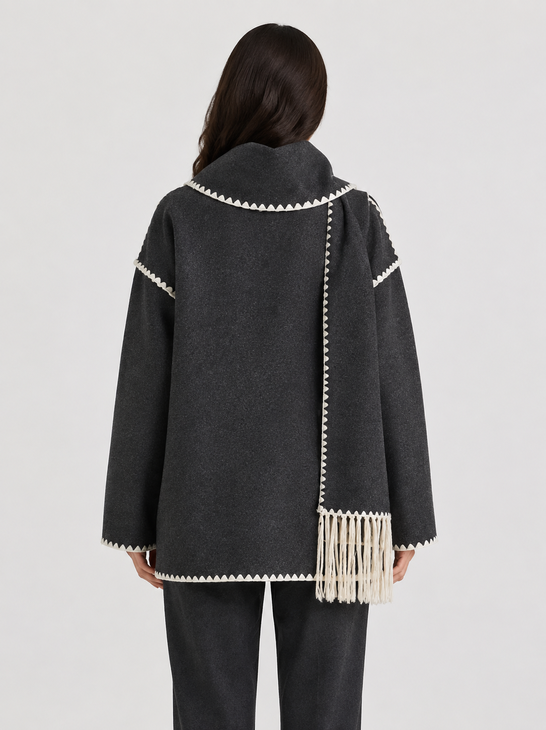 Women’s Loose-Fit Mid-Length Coat with Scarf Detail
