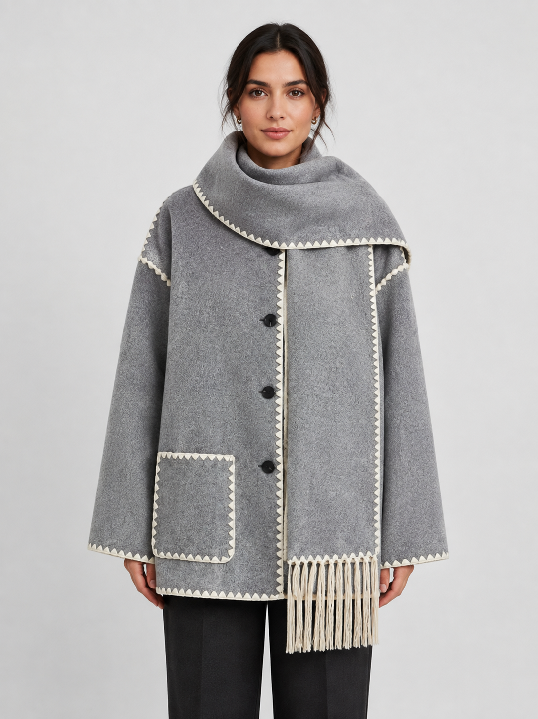 Women’s Loose-Fit Mid-Length Coat with Scarf Detail