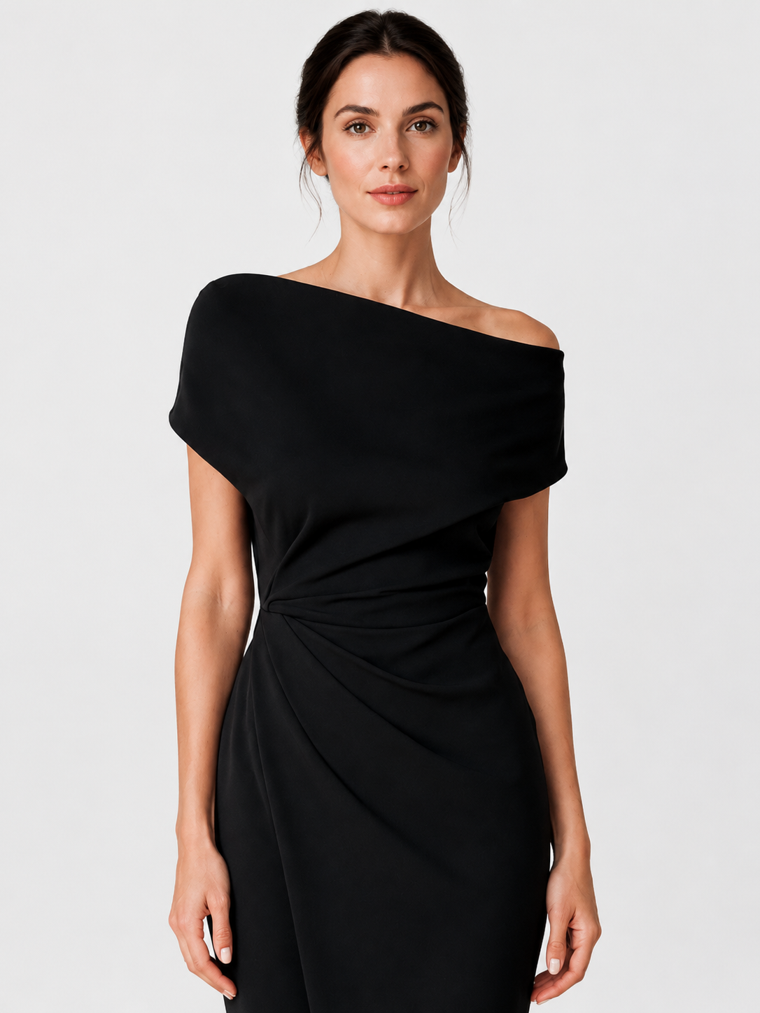 Women’s Off-Shoulder Midi Dress with Twisted Waist and Front Split
