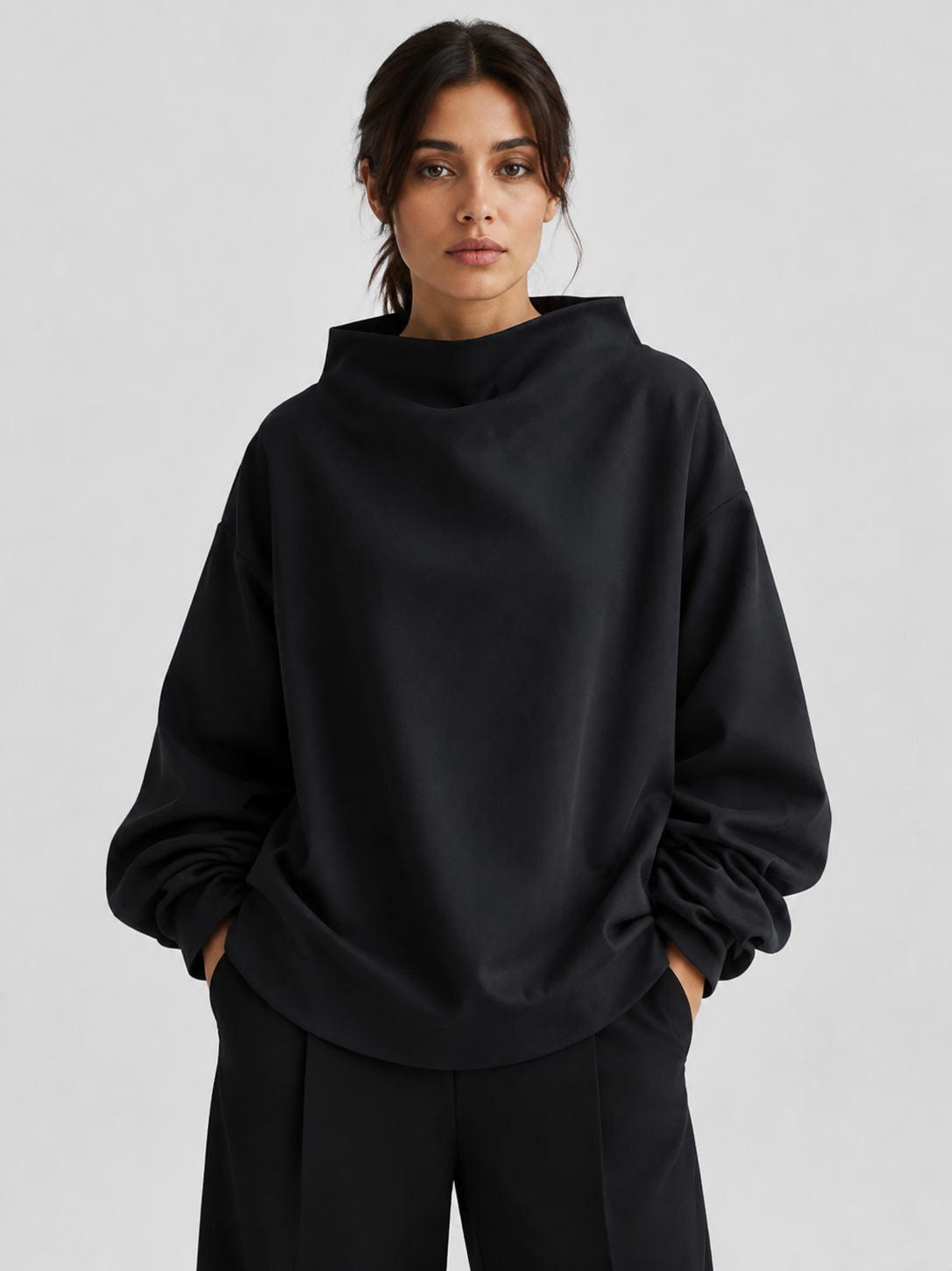 Women’s Oversized Funnel-Neck Sweater with Long Sleeves