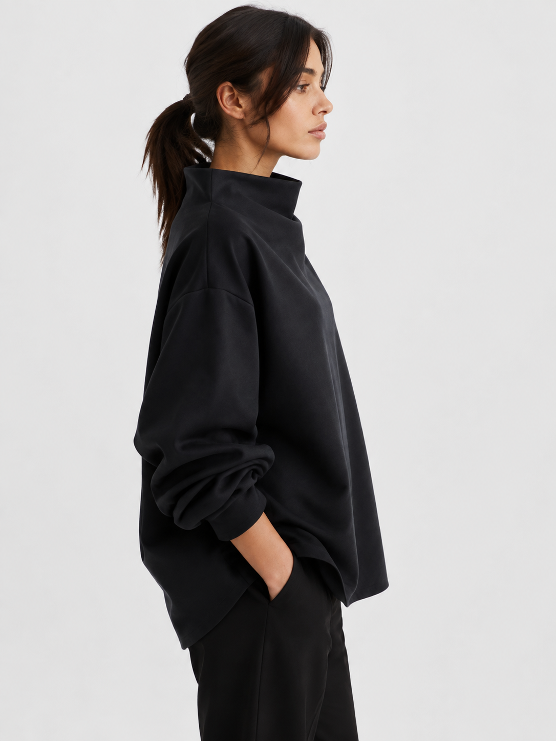 Women’s Oversized Funnel-Neck Sweater with Long Sleeves
