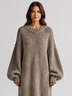 Women’s Oversized Knitted Maxi Dress with Balloon Sleeves