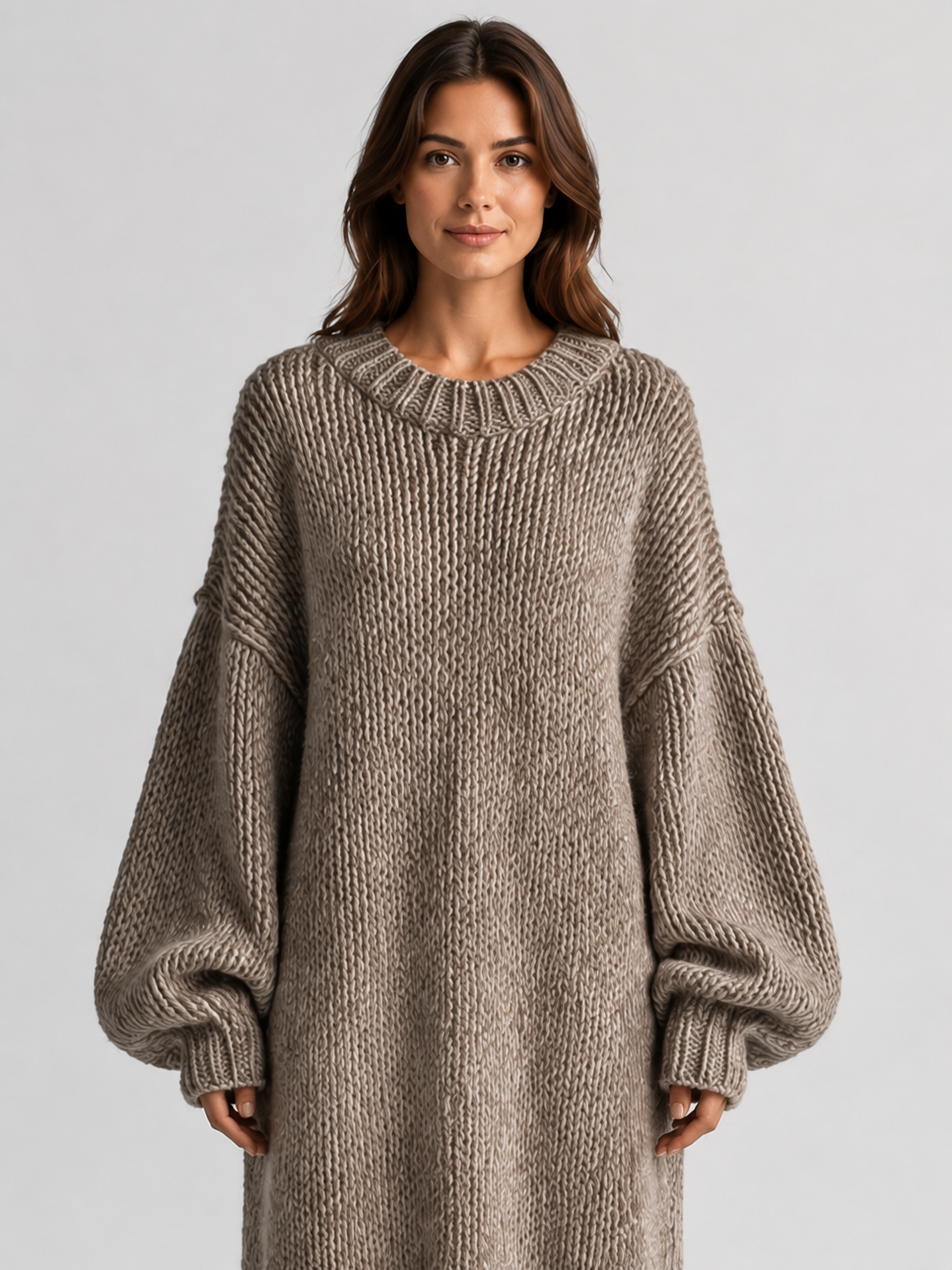 Women’s Oversized Knitted Maxi Dress with Balloon Sleeves