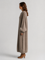 Women’s Oversized Knitted Maxi Dress with Balloon Sleeves