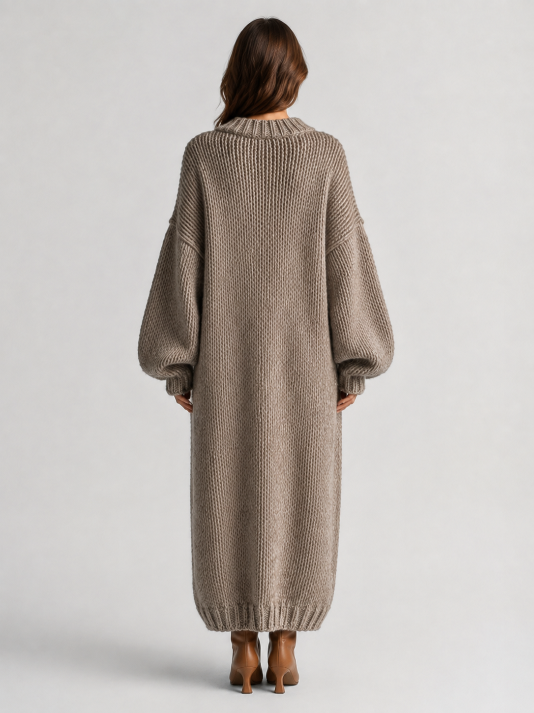 Women’s Oversized Knitted Maxi Dress with Balloon Sleeves