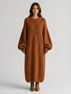 Women’s Oversized Knitted Maxi Dress with Balloon Sleeves