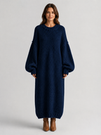 Women’s Oversized Knitted Maxi Dress with Balloon Sleeves