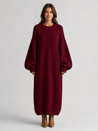 Women’s Oversized Knitted Maxi Dress with Balloon Sleeves