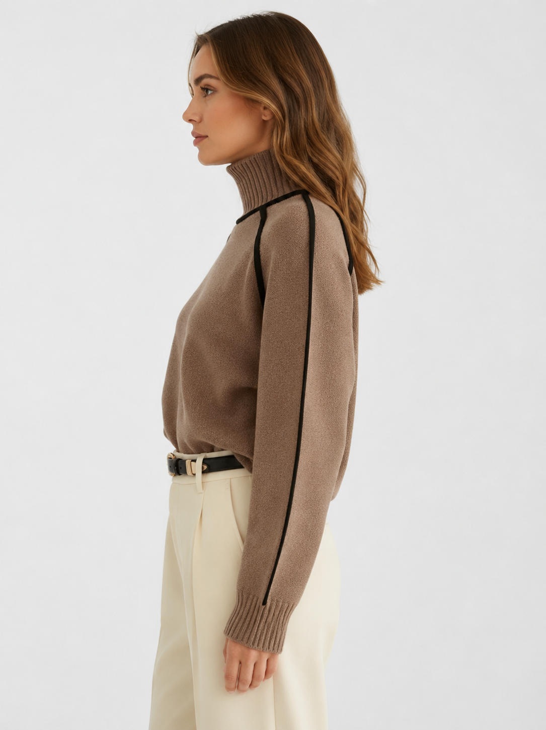 Women’s Oversized Ribbed Knit Sweater with Turtleneck