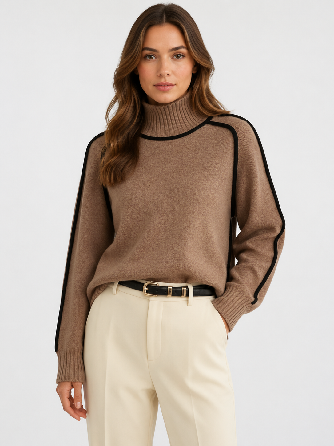 Women’s Oversized Ribbed Knit Sweater with Turtleneck