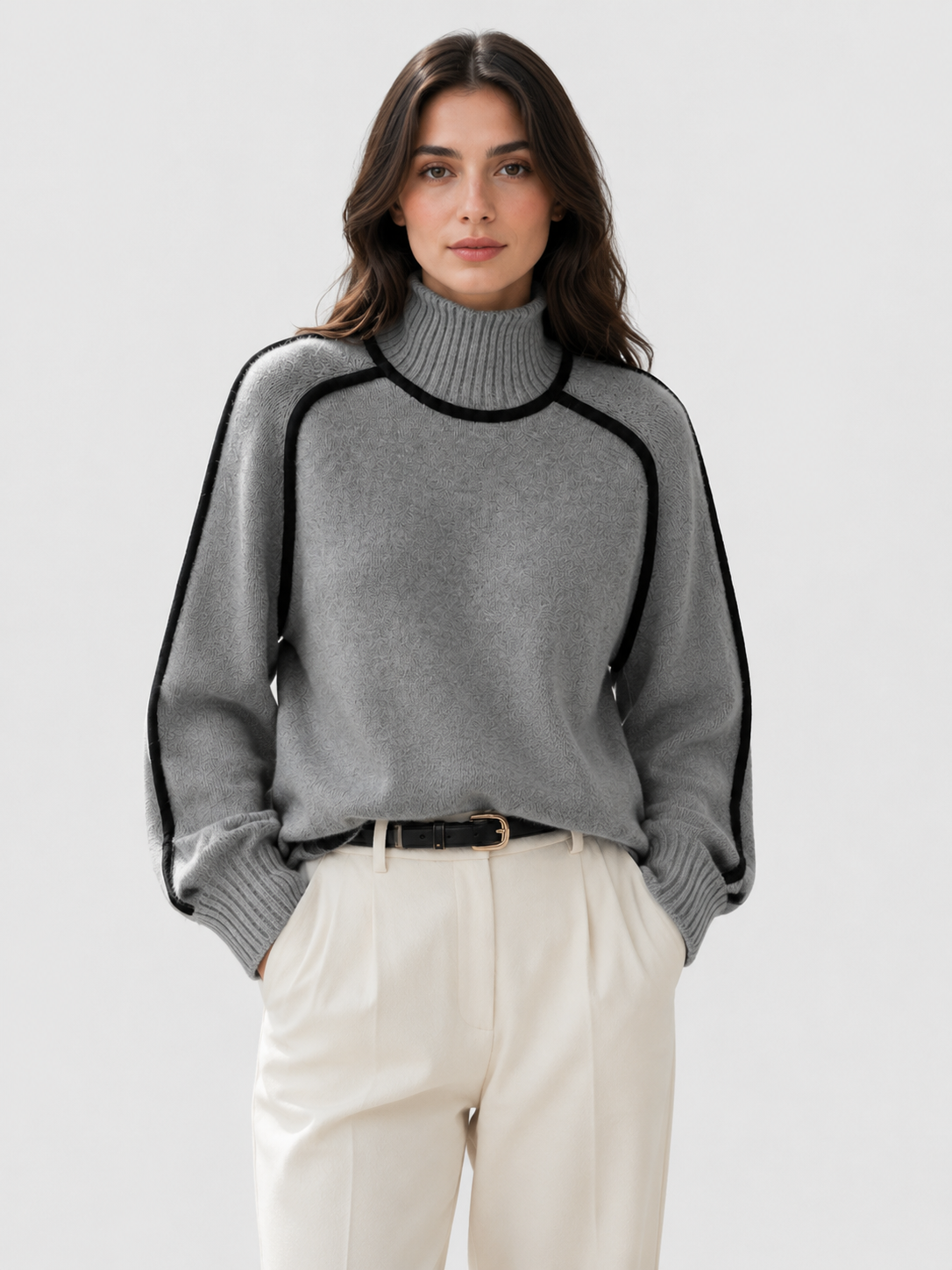 Women’s Oversized Ribbed Knit Sweater with Turtleneck
