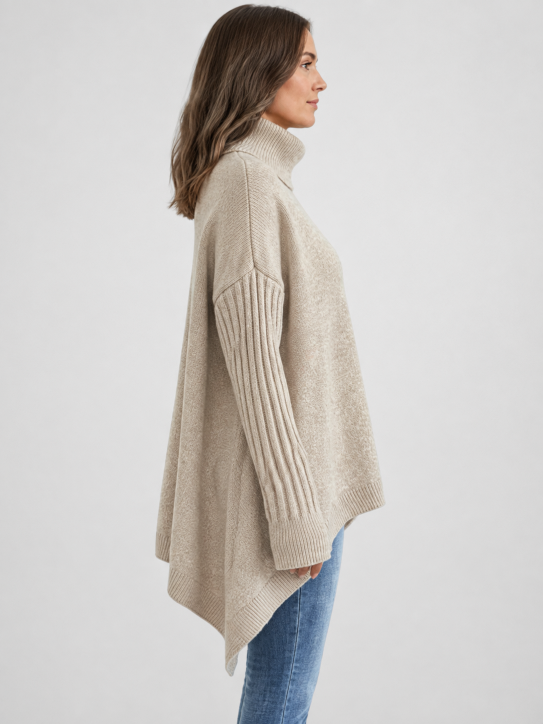 Women’s Oversized Turtleneck Sweater with Asymmetric Hem