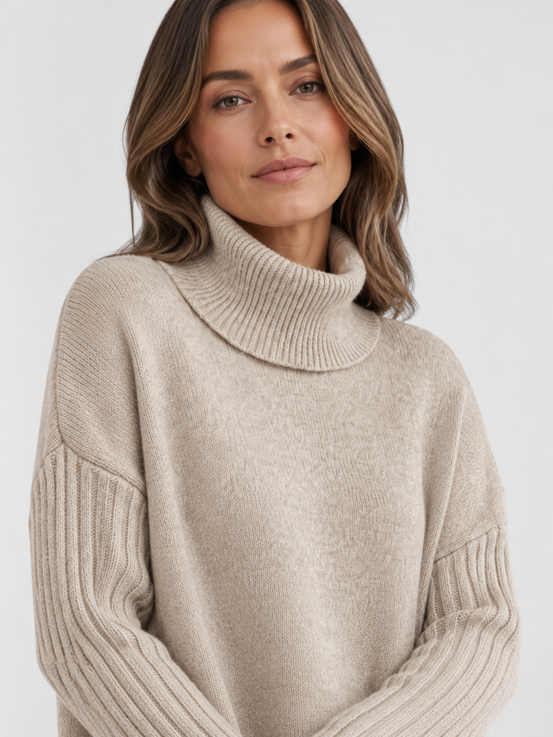 Women’s Oversized Turtleneck Sweater with Asymmetric Hem