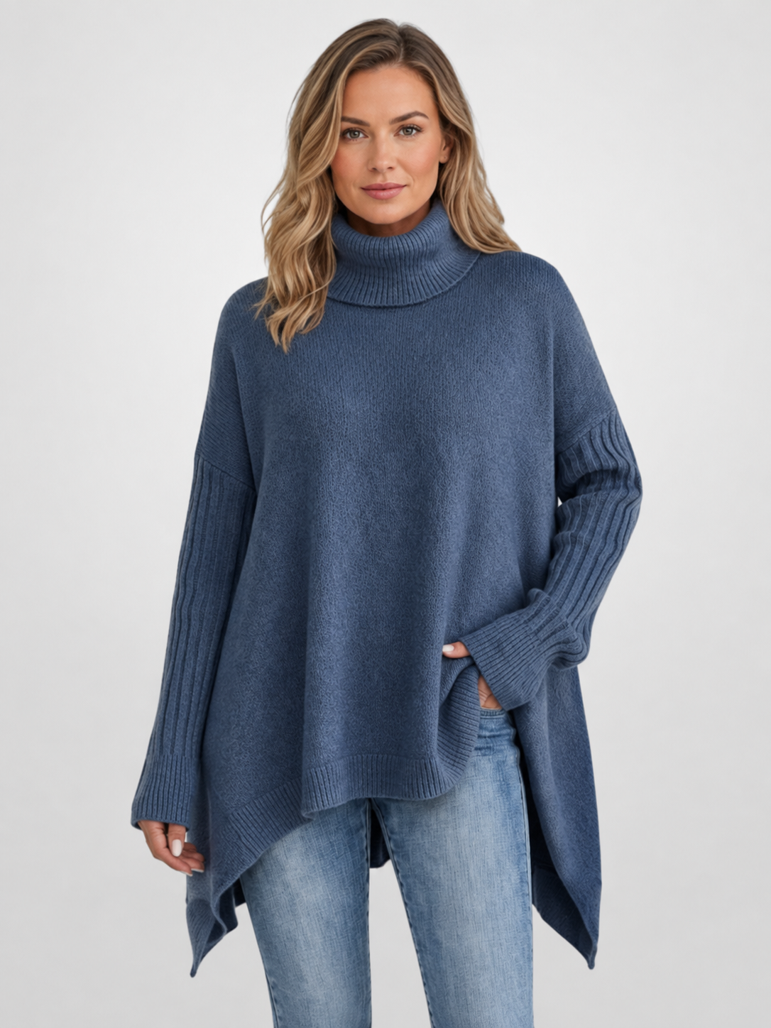 Women’s Oversized Turtleneck Sweater with Asymmetric Hem